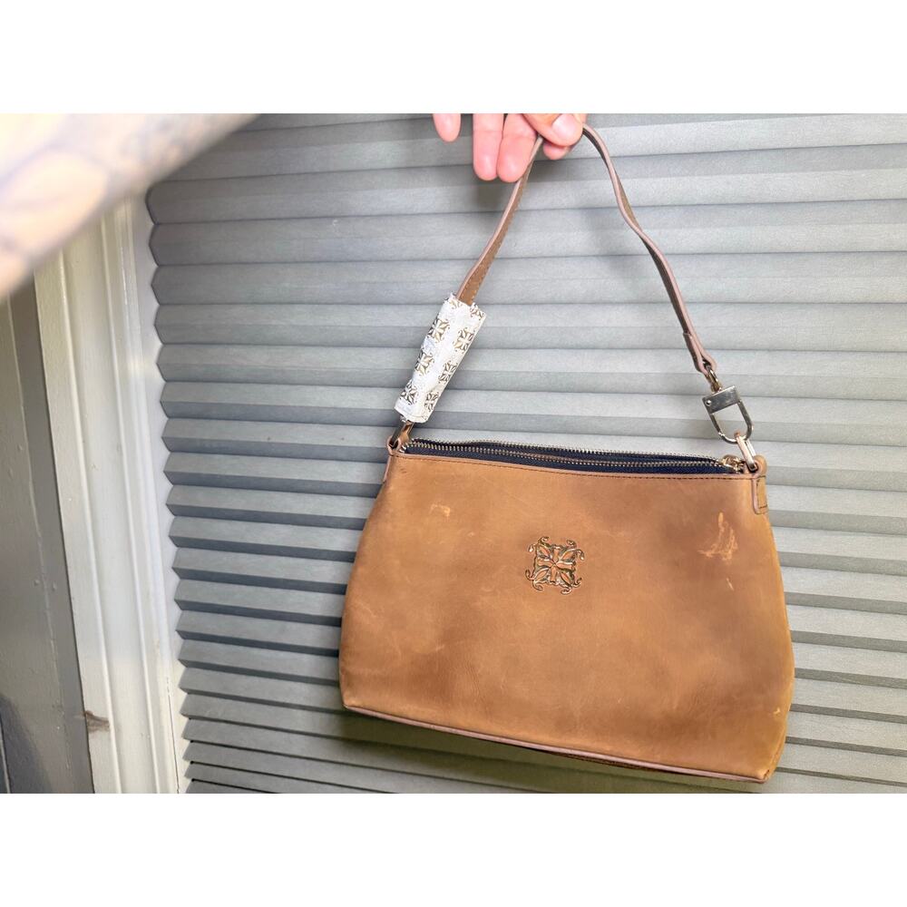 Rustic Cuff Cheyenne Suede Shoulder Bag Tan Camel Leather Gold Tone Purse2